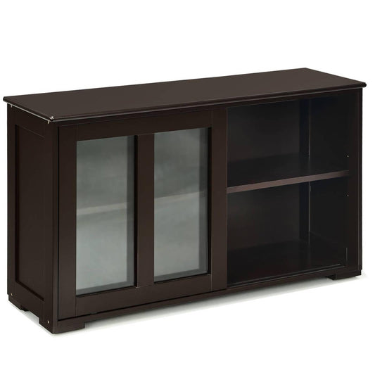 GiantexUK Kitchen Sideboard, Wooden Buffet Cabinet with Adjustable Shelf and Sliding Doors