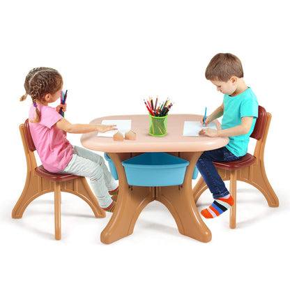 Kids Table and Chairs Set, Children Activity Art Table and 2 Chairs Set with Detachable Storage Bins