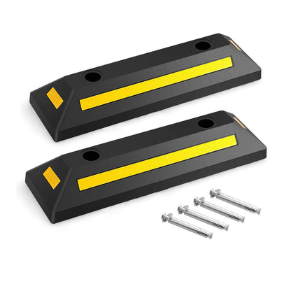 GiantexUK 2 Pack Rubber Kerb, 54/182cm Parking Guide Block with Yellow Reflectors  (2 Pack, 54 x 16 x 9cm)