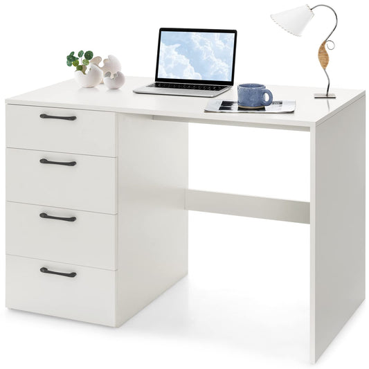 Computer Desk, Wooden Study Table Writing Workstation with 4 Drawers, 110 x 60 x 76cm, Whi