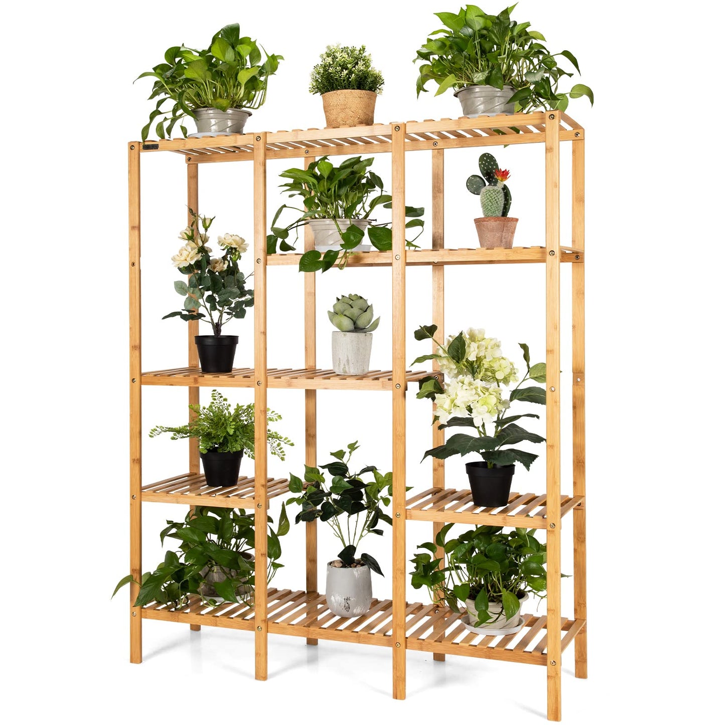 GiantexUK Bamboo Plant Stand, 4/5-Tier 9/12 Potted Plant Shelf Display Holder