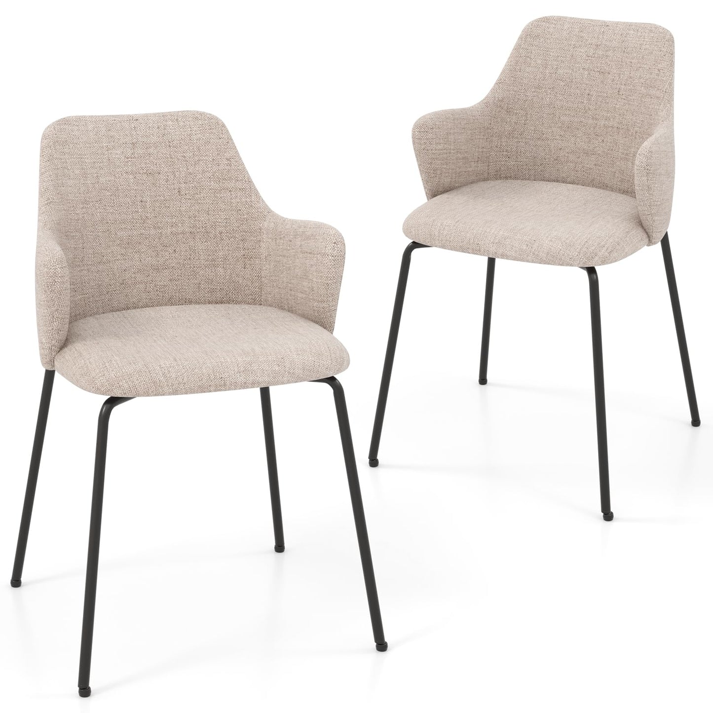 Dining Chair Set of 2, Upholstered Kitchen Chairs with Curved Backrest, Wide Seat