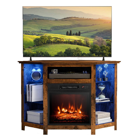 GiantexUK Electric Fireplace Insert TV Stand, Corner Console Entertainment Center with 19” Electric Fire, 16-Color LED Lights