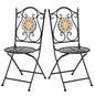 GiantexUK Folding Mosaic Chairs, Set of 2 Metal Round Bistro Garden Chairs, Patio Furniture Seats for Patio, Yard & Balcony, Seat Height 47 cm