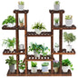 6 Tiers Wood Plant Stand, Multi Tier Flower Pot Holder with Wheels, Potted Plants Display Ladder, 125 x 25 x 114cm