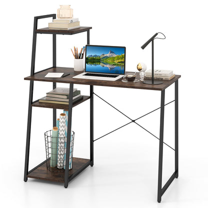 Wooden Computer Desk, 4 Tier Shelves Laptop Table with Foot Pads, Steel Frame Wide Desktop