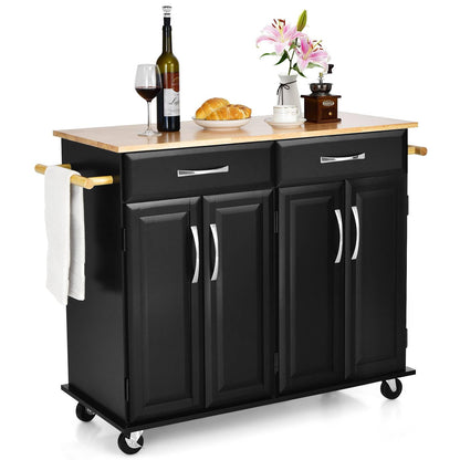 GiantexUK Kitchen Island on Wheels, Rolling Storage Serving Trolley with Rubber Wood Countertop