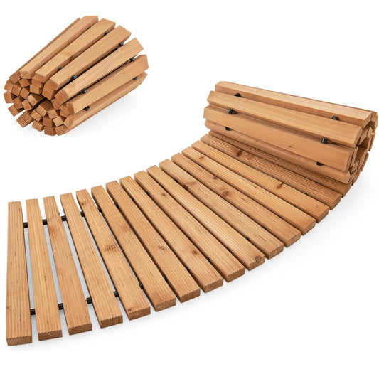 GiantexUK Roll Out Garden Path Walkway, 43/53 x 216cm Wooden Curved Pathway with Non-Slip Surface