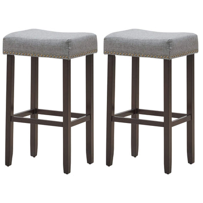 GiantexUK Bar Stool, 2 Pieces Wooden Frame Backless Bar Chairs with Footrest, 43 x 33 x 75cm