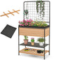 GiantexUK 3 Tier Raised Garden Bed with Trellis, Wooden Garden Planter Pox with Removable Grid Divider