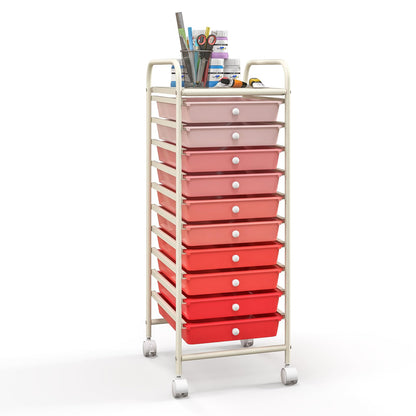 GiantexUK 10 Drawers Rolling Trolley, Multipurpose Utility Storage Organizer Cart with Wheels