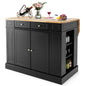 GiantexUK Kitchen Island, Extendable Kitchen Cabinet Sideboard with Rubber Wood Countertop, 2-Door Cabinet, Drawers