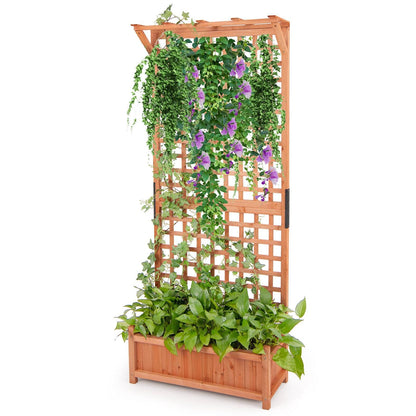 GiantexUK Garden Planter with Trellis, Wooden Raised Bed Climbing Support with Drainage Holes  (with Hanging Roof, Orange, 75x33x183cm)