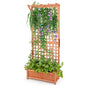 GiantexUK Garden Planter with Trellis, Wooden Raised Bed Climbing Support with Drainage Holes  (with Hanging Roof, Orange, 75x33x183cm)