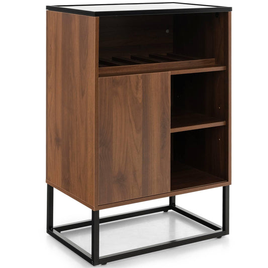 GiantexUK Wine Bar Cabinet, Wooden Buffet Sideboard with Adjustable Shelves