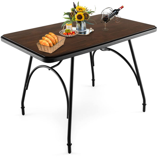 Dining Table, Metal Frame Rectangular Kitchen Table with Adjustable Feet and Round Corner