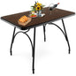 Dining Table, Metal Frame Rectangular Kitchen Table with Adjustable Feet and Round Corner