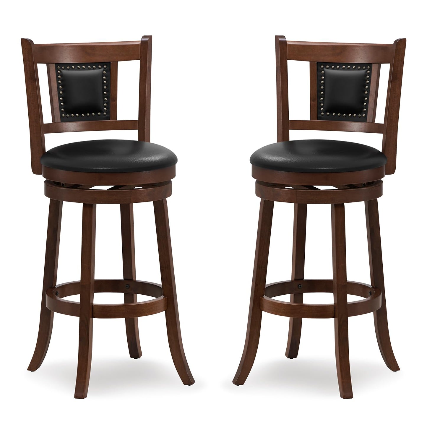 GiantexUK Bar Stools Set of 2, Swivel Upholstered Barstools with PVC Cover Seat, Curved Backrest & Footrest (46 x 50 x 110cm)