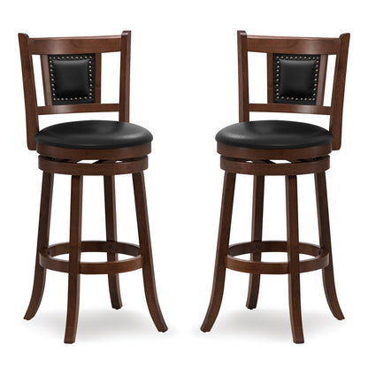 GiantexUK Bar Stools Set of 2, Swivel Upholstered Barstools with PVC Cover Seat, Curved Backrest & Footrest (46 x 50 x 110cm)