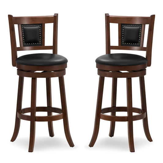 GiantexUK Bar Stools Set of 2, Swivel Upholstered Barstools with PVC Cover Seat, Curved Backrest & Footrest (46 x 50 x 110cm)