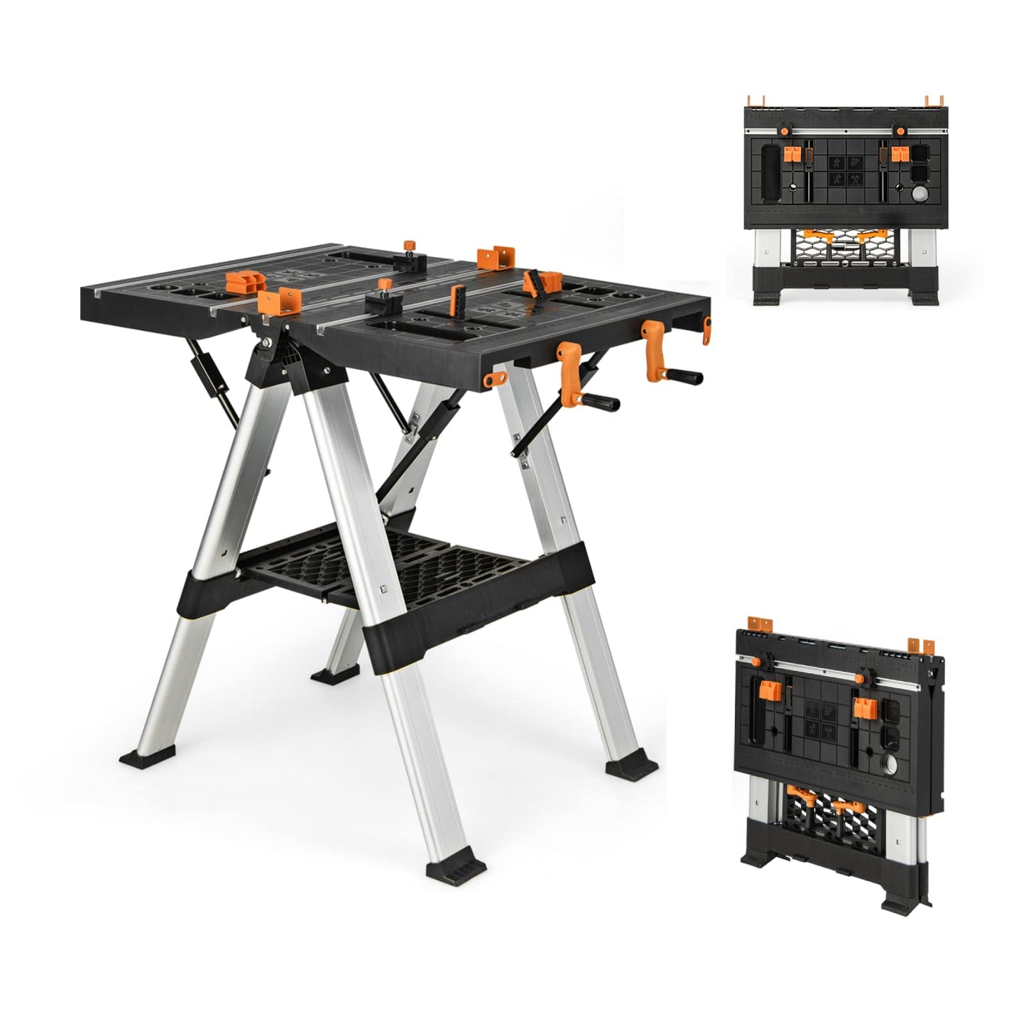 GiantexUK Folding Workbench, Height Adjustable Flip-Top Work Bench Tool Stand with Functional Clamping System