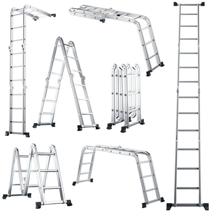 GiantexUK 3.7M/12FT Telescopic Ladder, 7 in 1 Aluminium Folding Extendable Ladder