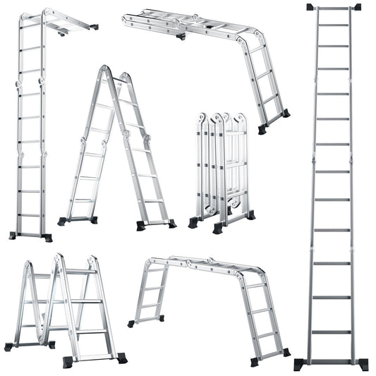 GiantexUK 3.7M/12FT Telescopic Ladder, 7 in 1 Aluminium Folding Extendable Ladder