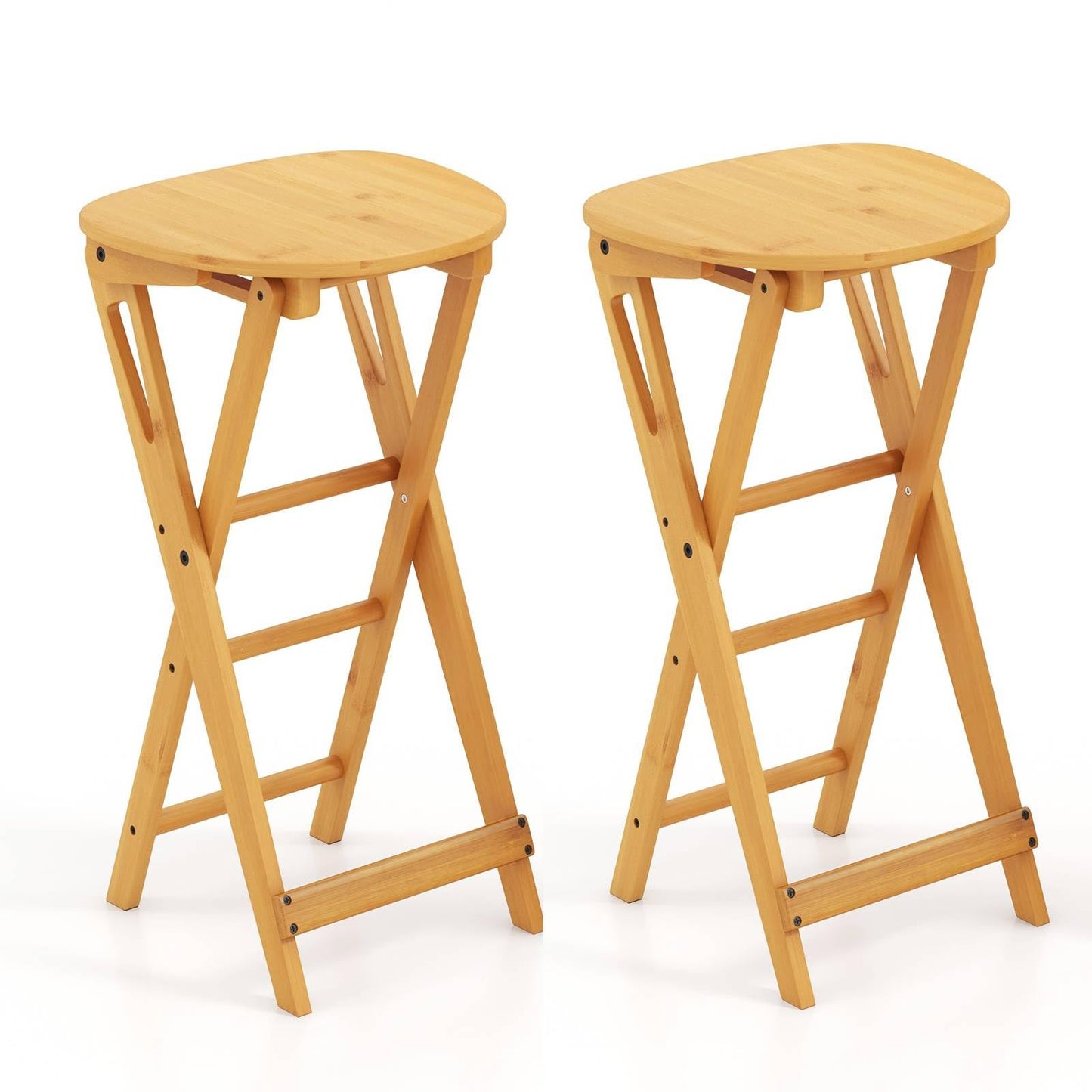 GiantexUK Folding Bar Stools Set of 2, Bamboo Kitchen Stools with Footrest (without Backrest, 36 x 33 x 61cm)