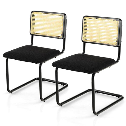 GiantexUK Dining Chair Set of 2, Metal Frame Kitchen Chairs with Mesh Rattan Backrest & Foot Pads