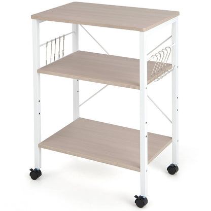 GiantexUK Kitchen Baker's Rack, 3 Tier Serving Cart Microwave Stand with Shelves, Lockable Wheels, 2 Adjustable Shelves