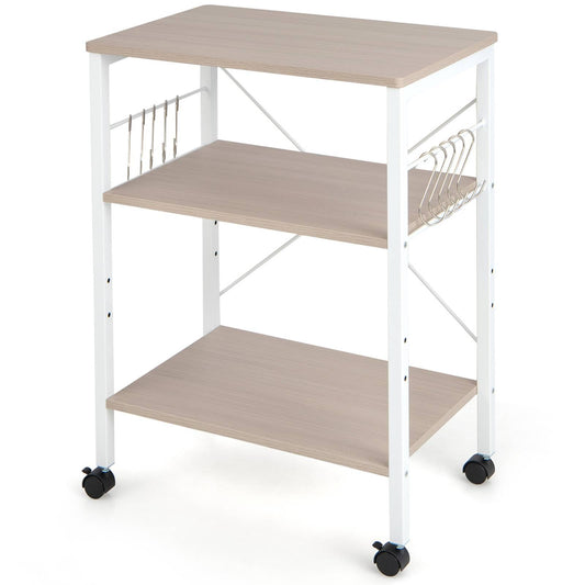 GiantexUK Kitchen Baker's Rack, 3 Tier Serving Cart Microwave Stand with Shelves, Lockable Wheels, 2 Adjustable Shelves