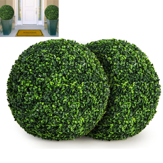 GiantexUK 48CM Artificial Boxwood Balls Set of 2, Faux Topiary Balls with Evergreen Leaves