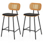 GiantexUK Bar Stools Set of 2, PU Leather Upholstered Barstools with Rattan Backrest, for Kitchen Dining Living Room Office