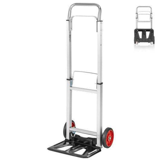 GiantexUK Folding Sack Truck, 100 kg Capacity Aluminium Frame Hand Truck with Extendable Handle and 2 Rubber Wheels