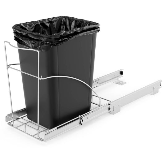 GiantexUK 29L Pull Out Trash Can Slider, Metal Under Cabinet Trash Can Shelf with Arch Handle & Ball-Bearing Slides