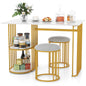 3 Piece Dining Table Set, Marble Effect Bar Table and Stools with 2-tier Storage Shelf