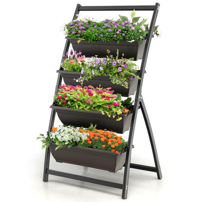 GiantexUK Raised Garden Bed, 4 Tier Vertical Ladder Planter with Removable Trays and Drainage Holes