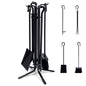 GiantexUK 5-Piece Fireplace Companion Set, Wrought Iron Fire Place Tools Set with Stand, Tong, Shovel, Brush & Poker (Black, 4 Hooks, 4-Point Base)