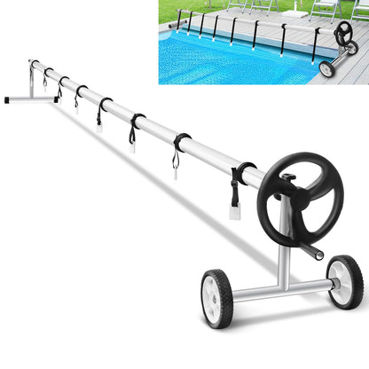 GiantexUK Pool Reel System for Pool Covers, 1.65-7.7m Adjustable Pool Cover Roller Reel Rewinder on Wheels