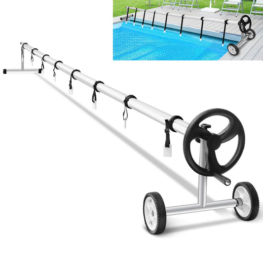 GiantexUK Pool Reel System for Pool Covers, 1.65-7.7m Adjustable Pool Cover Roller Reel Rewinder on Wheels