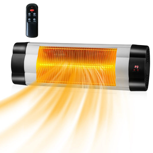 GiantexUK Wall-Mounted Patio Infrared Heater, 3 Modes Electric Warmer with LED Display, Remote Control and 24-Hour Timer