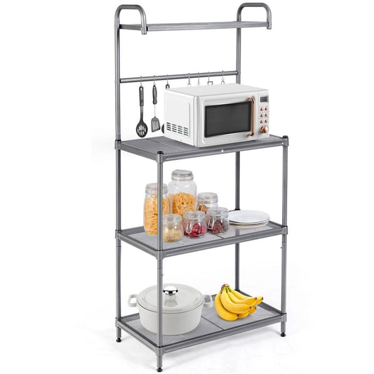 GiantexUK 4-Tier Baker’s Rack, Metal Microwave Oven Stand with Mesh Wire Shelves & Adjustable Leveling Feet