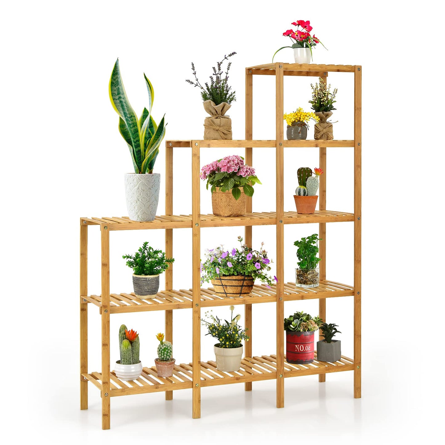 Bamboo Plant Stand, 5 Tiers Flower Shelf Rack, Indoor Outdoor Bonsai Holder Display Storage Organizer (114 x 31 x 141cm)