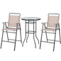 GiantexUK 3 Piece Bistro Set, Garden Dining Furniture Set with Round Bar Table and 2 Folding Chairs (Table+2 Beige Chairs)