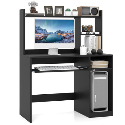 Computer Desk with Storage Bookshelf, Wooden Writing Table Workstation with USB Charging Station (Black)