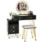 Dressing Table Set, Modern Vanity Makeup Table Stool Set with 3 Color Detachable LED Mirror (Black with Side Cabinet)