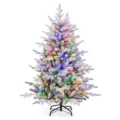 4.5FT/6FT Pre-lit Artificial Christmas Tree, Snow Flocked Full Xmas Tree with PVC & PE Tips