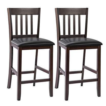 Bar Stool Set of 2, Upholstered Seat Counter Height Chairs with PU Cover, Backrest & Footrest