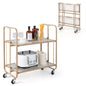 GiantexUK 2-Tier Folding Kitchen Trolley, Metal Frame Rolling Utility Cart with Lockable Wheels