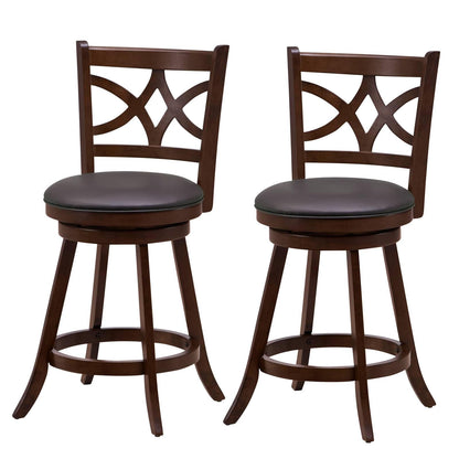 GiantexUK Swivel Bar Stools Set of 2, Rubber Wood Kitchen Barstools with PVC Cover Seat, Back & Footrest (47 x 44 x 96cm)